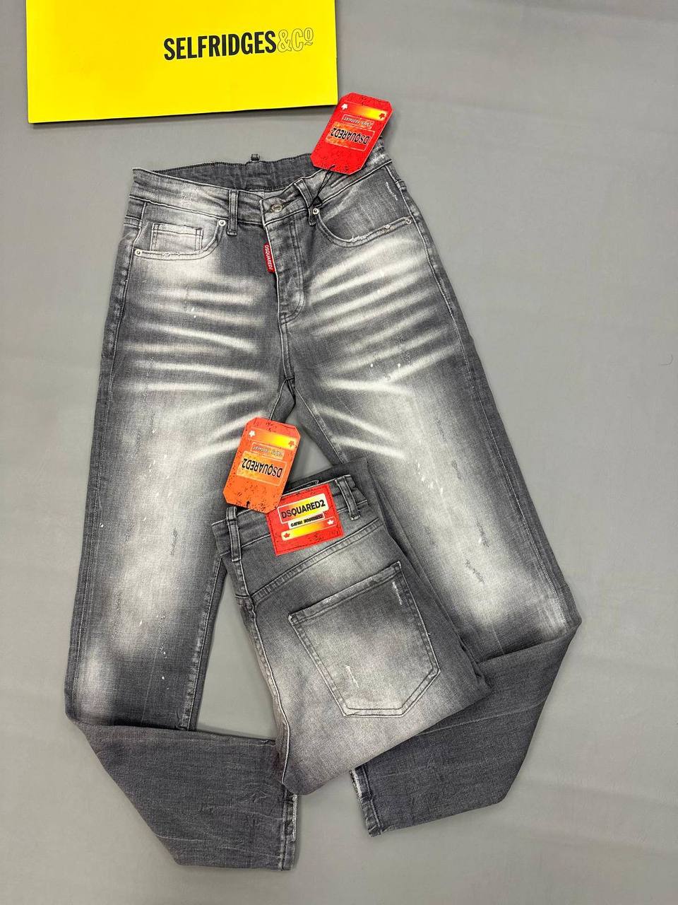 Dsquared2 Grey Wash Heavy Whiskered Distressed Slim Jeans in Multiple Waist Sizes Reps Sale UK Best Quality AAA Replica