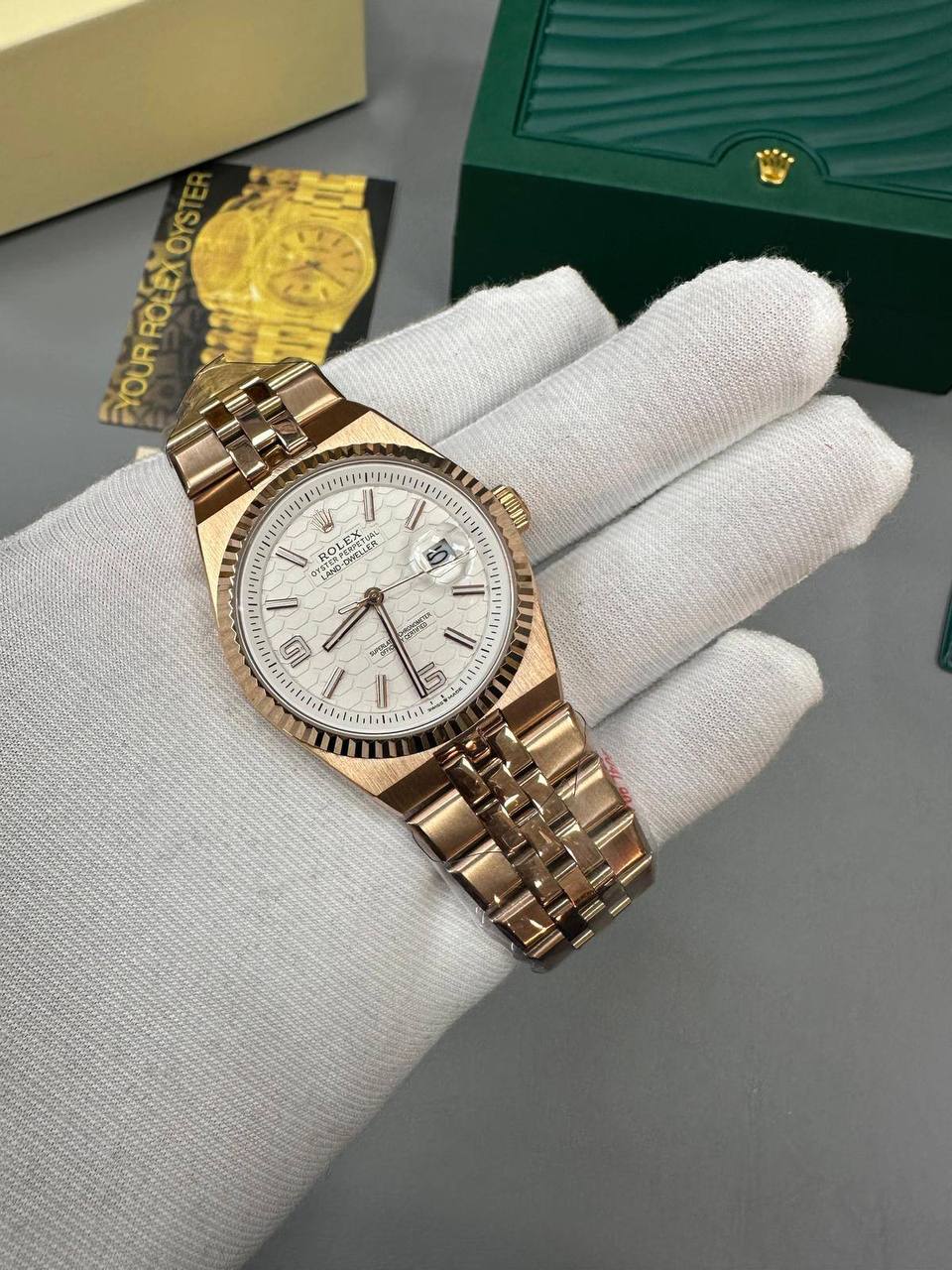 Rolex Land-Dweller Rose Gold White Textured Dial Watch Men's Reps Sale UK Best Quality AAA Replica