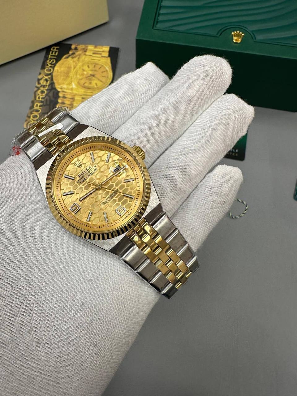 Rolex Land-Dweller Two-Tone Champagne Textured Dial Watch Men's Reps Sale UK Best Quality AAA Replica