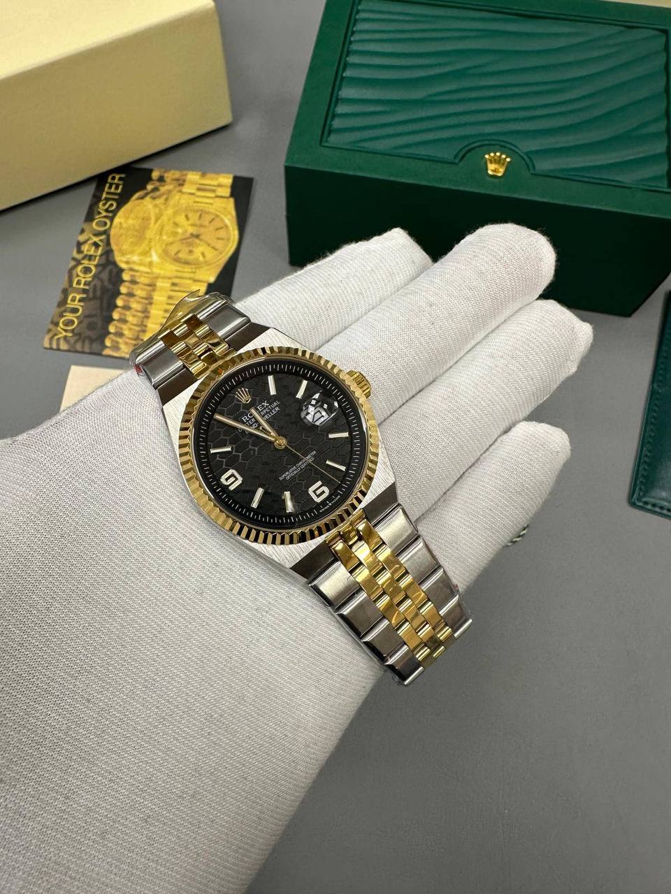 Rolex Land-Dweller Two-Tone Black Textured Dial Watch Men's Reps Sale UK Best Quality AAA Replica