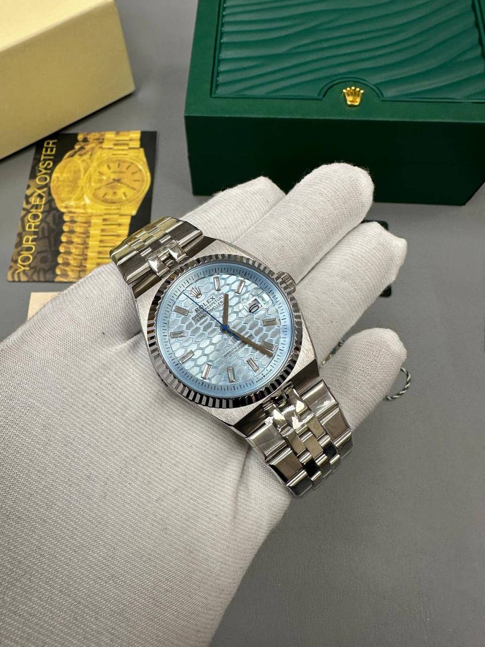 Rolex Land-Dweller Stainless Steel Ice Blue Textured Dial Watch Men's Reps Sale UK Best Quality AAA Replica