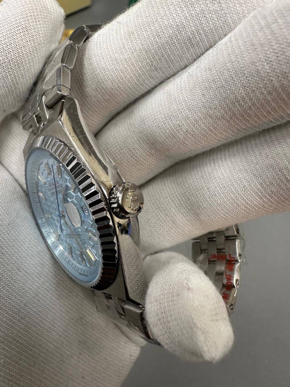 Rolex Land-Dweller Stainless Steel Ice Blue Textured Dial Watch Men's Reps Sale UK Best Quality AAA Replica