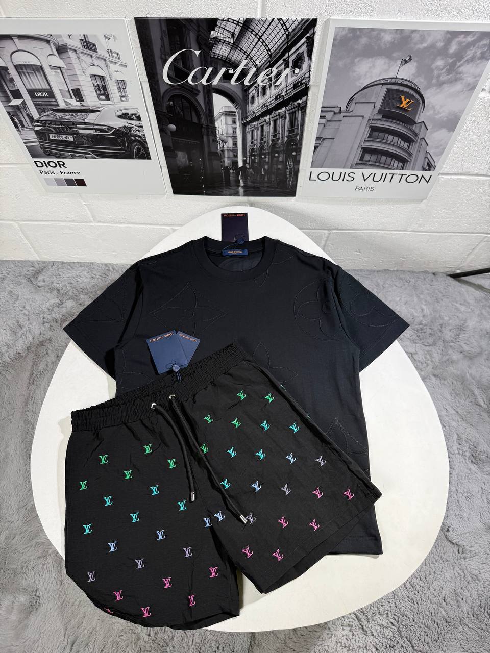 Louis Vuitton Quilted Flower Men's T-Shirts & Shorts Set in Different Colors Reps Sale UK Best Quality AAA Replica