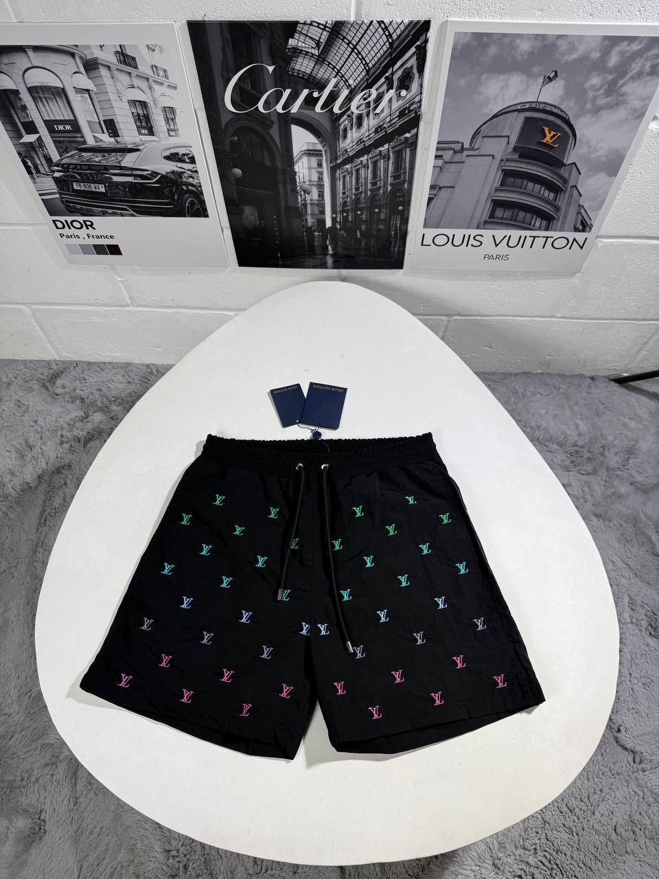 Louis Vuitton LV Blason Gradient Embroidered Shorts in Black Color Men's Reps Sale UK Best Quality AAA Replica
