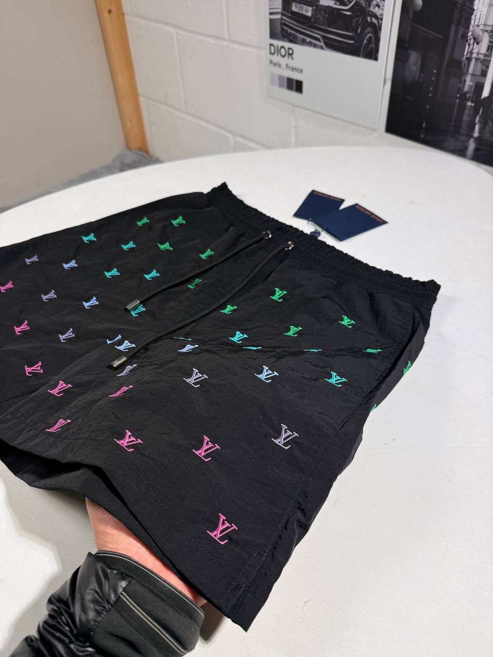 Louis Vuitton LV Blason Gradient Embroidered Shorts in Black Color Men's Reps Sale UK Best Quality AAA Replica