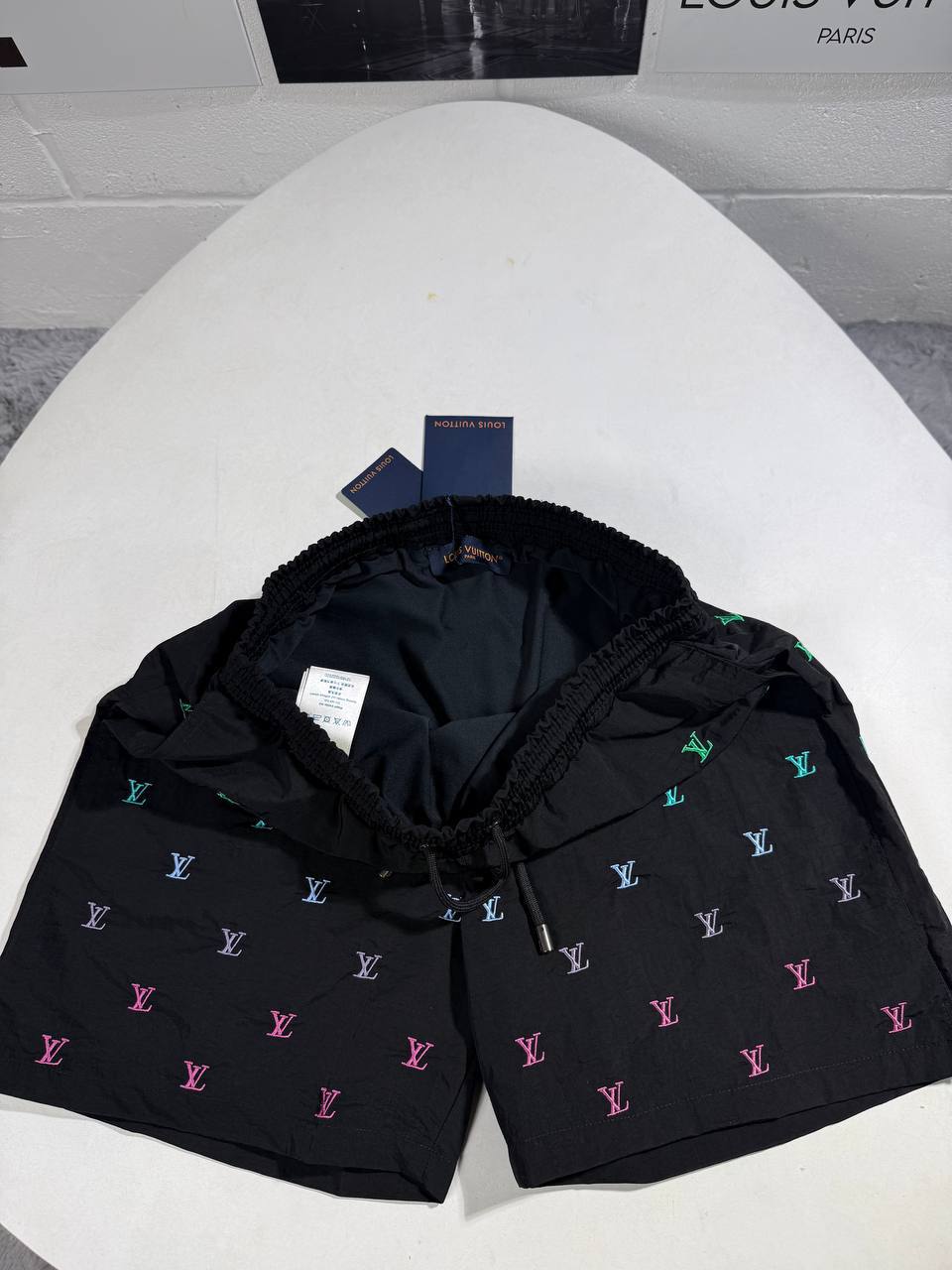 Louis Vuitton LV Blason Gradient Embroidered Shorts in Black Color Men's Reps Sale UK Best Quality AAA Replica