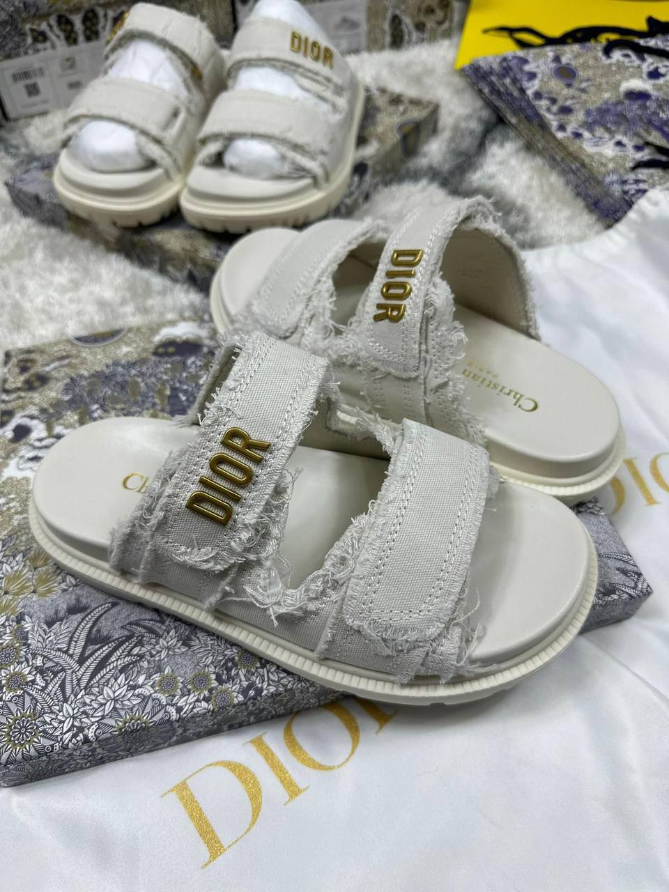 Christian Dior Dioract Frayed Canvas Sliders Women's Reps Sale UK Best Quality AAA Replica