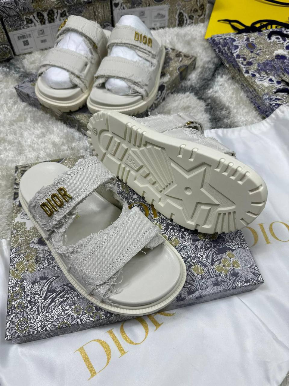 Christian Dior Dioract Frayed Canvas Sliders Women's Reps Sale UK Best Quality AAA Replica