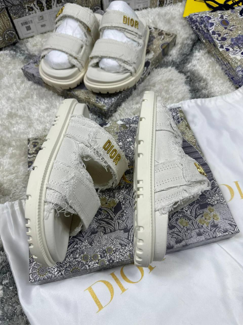 Christian Dior Dioract Frayed Canvas Sliders Women's Reps Sale UK Best Quality AAA Replica