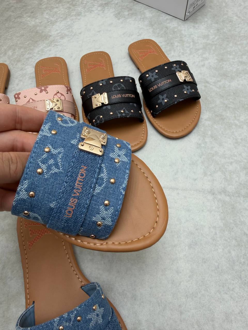 Louis Vuitton Monogram Denim Flat Casual Women's Sliders in "Blue" Reps Sale UK Best Quality AAA Replica