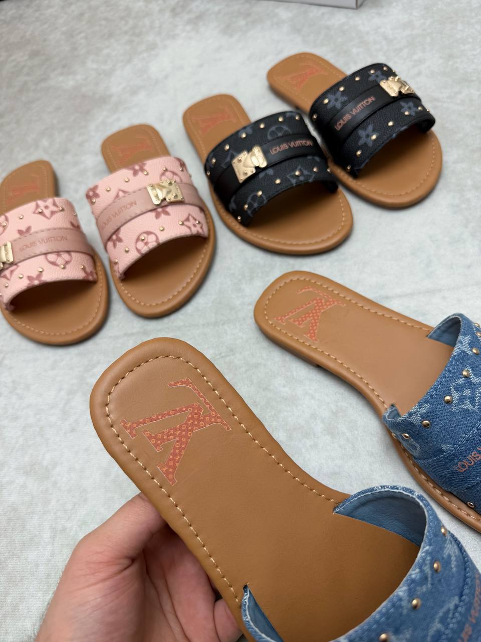Louis Vuitton Monogram Denim Flat Casual Women's Sliders in "Blue" Reps Sale UK Best Quality AAA Replica