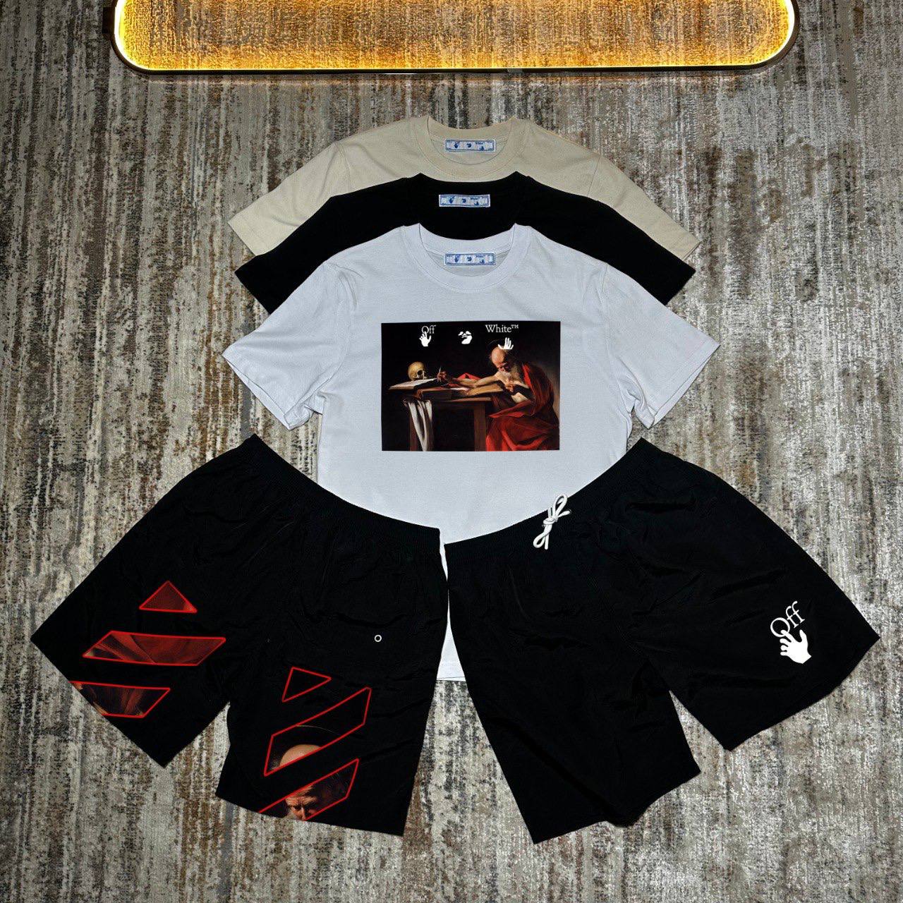 Off-White Caravaggio "Saint Jerome Writing" Short Sleeve Men's T-Shirts & Shorts Set in Different Colors Reps Sale UK Best Quality AAA Replica