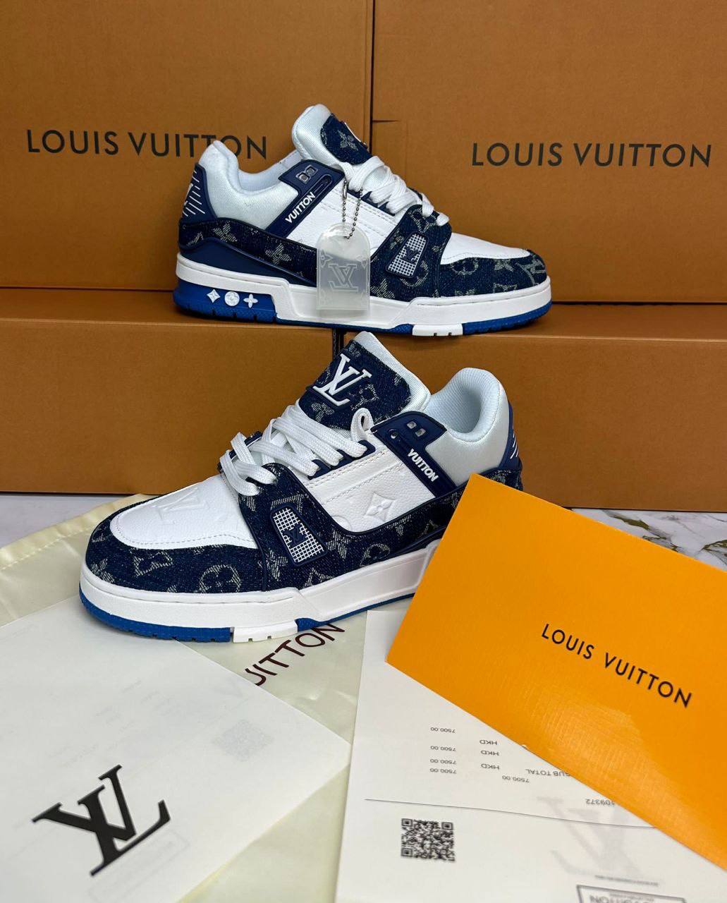Louis Vuitton LV Monogram Denim White Blue 1A9JGZ Men's Trainers Reps Sale UK Best Quality AAA Replica