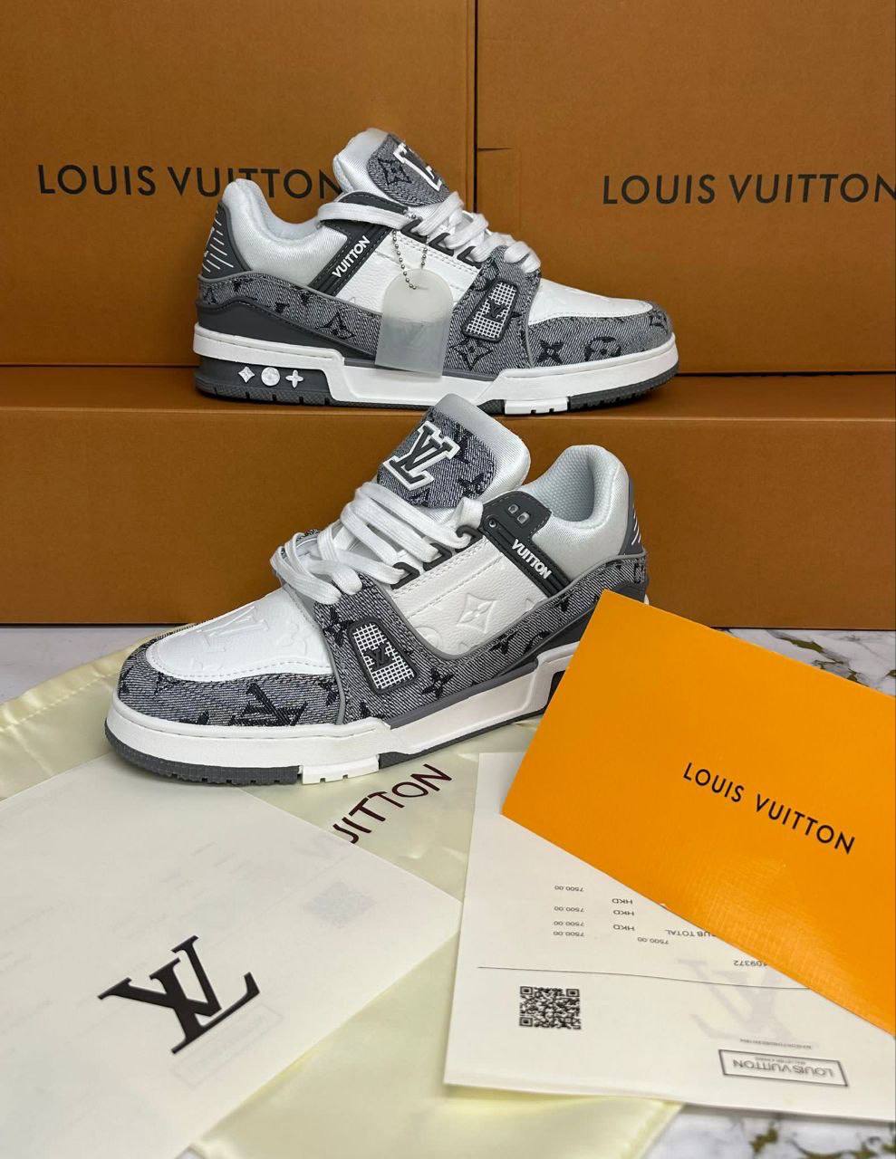 Louis Vuitton LV Monogram "Denim Grey White" 1ADF59 Men's Trainers Reps Sale UK Best Quality AAA Replica