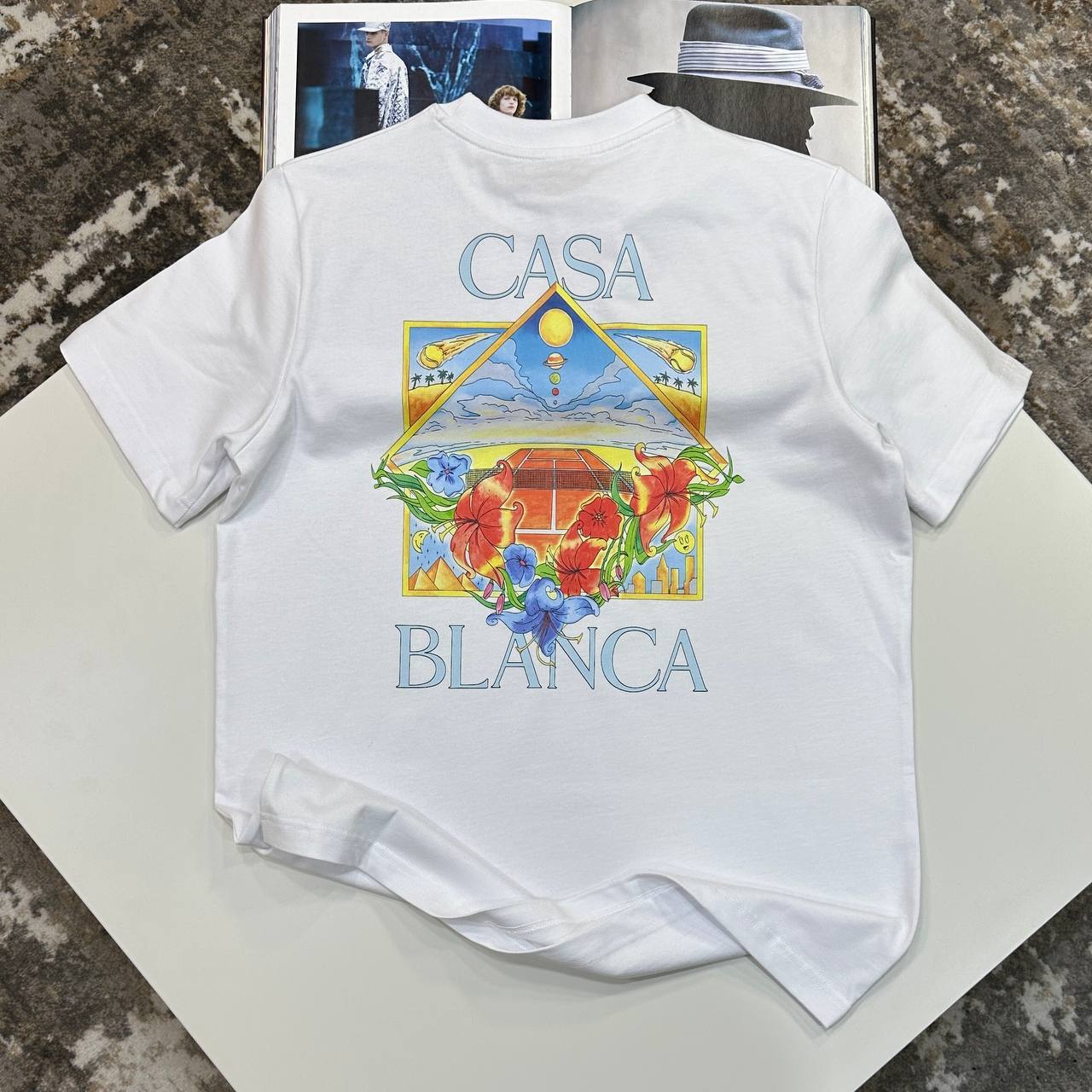 Casablanca Flower Court Icon Crewneck Men's Women's T-Shirts in 2 Colors Reps Sale UK Best Quality AAA Replica
