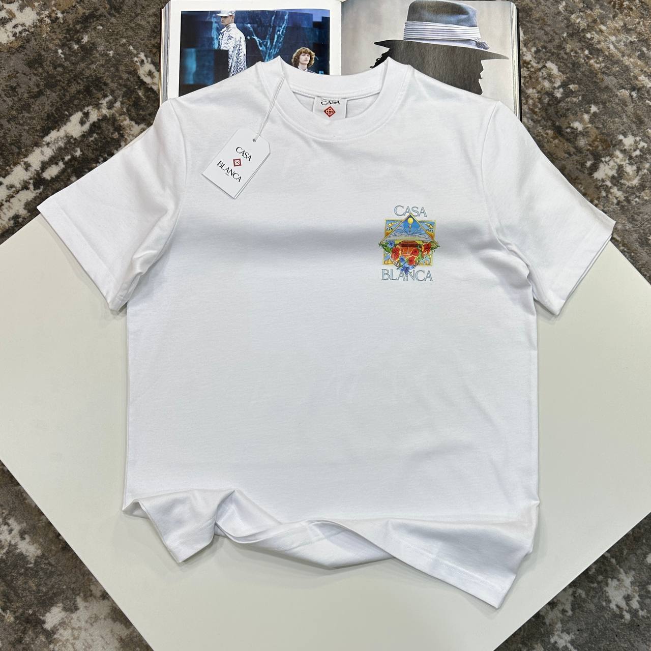 Casablanca Flower Court Icon Crewneck Men's Women's T-Shirts in 2 Colors Reps Sale UK Best Quality AAA Replica