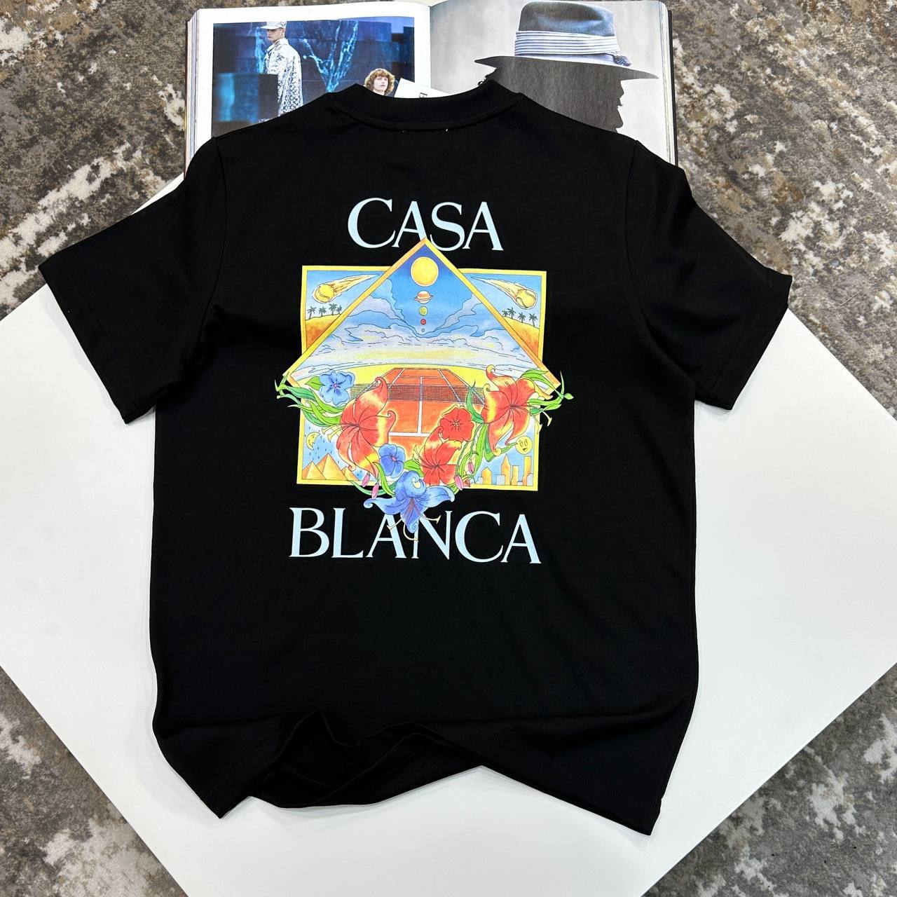 Casablanca Flower Court Icon Crewneck Men's Women's T-Shirts in 2 Colors Reps Sale UK Best Quality AAA Replica
