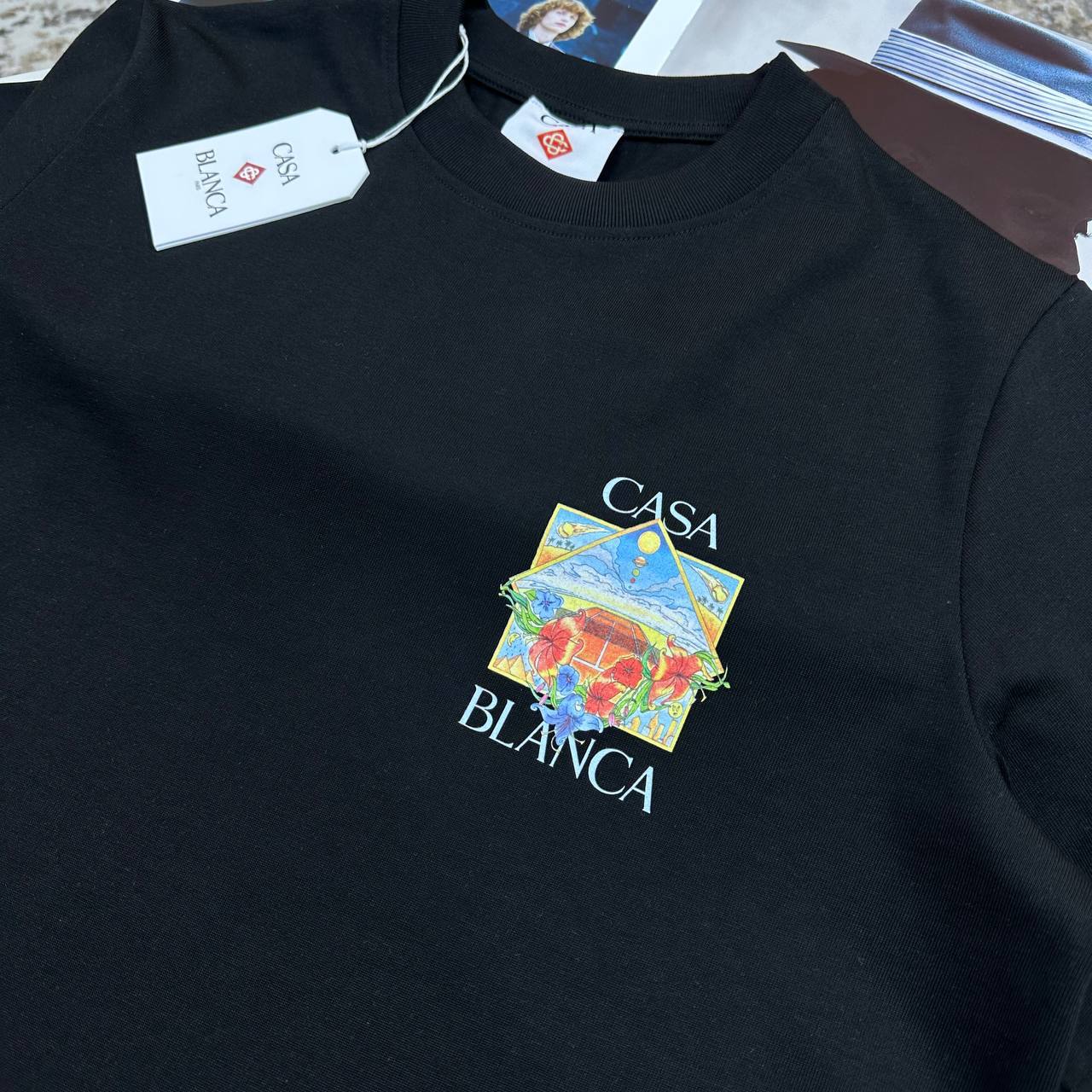 Casablanca Flower Court Icon Crewneck Men's Women's T-Shirts in 2 Colors Reps Sale UK Best Quality AAA Replica