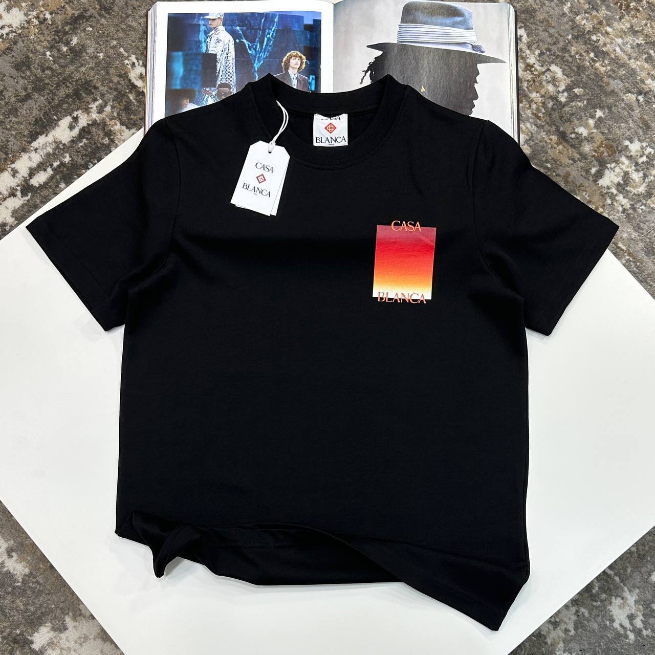 Casablanca Gradient Square Short Sleeve Crewneck Men's Women's T-Shirts in Black Color Reps Sale UK Best Quality AAA Replica