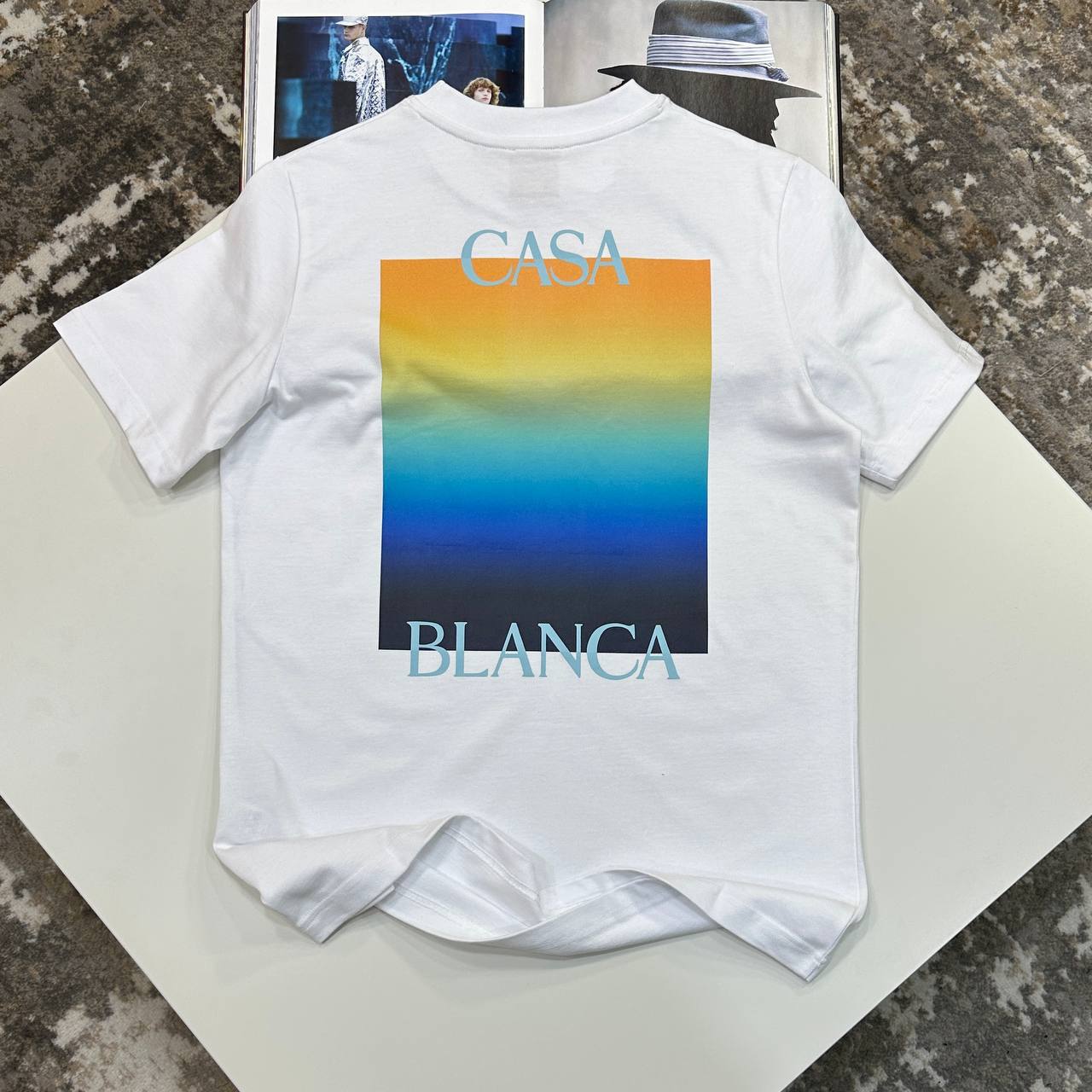 Casablanca Gradient Square Short Sleeve Crewneck Men's Women's T-Shirts in White Color Reps Sale UK Best Quality AAA Replica