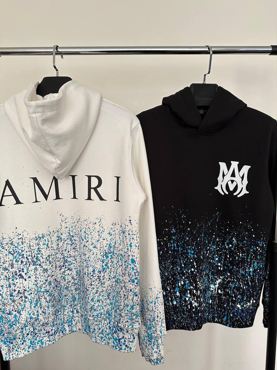 Amiri Blue Paint Splattered Crystal Hoodie Men's Women's in 2 Colors Reps UK Best Quality Sale AAA Replica