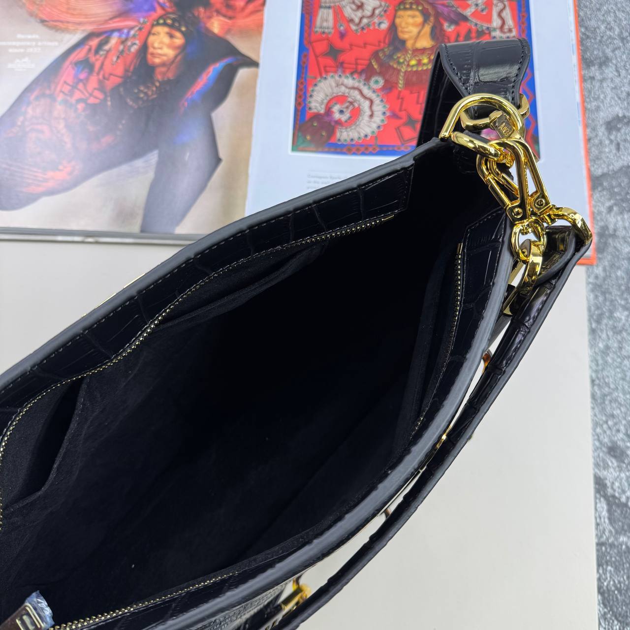 Fendi Crocodile Embossed Leather O'Lock Zip Shoulder Women's Bag Reps Sale UK Best Quality AAA Replica