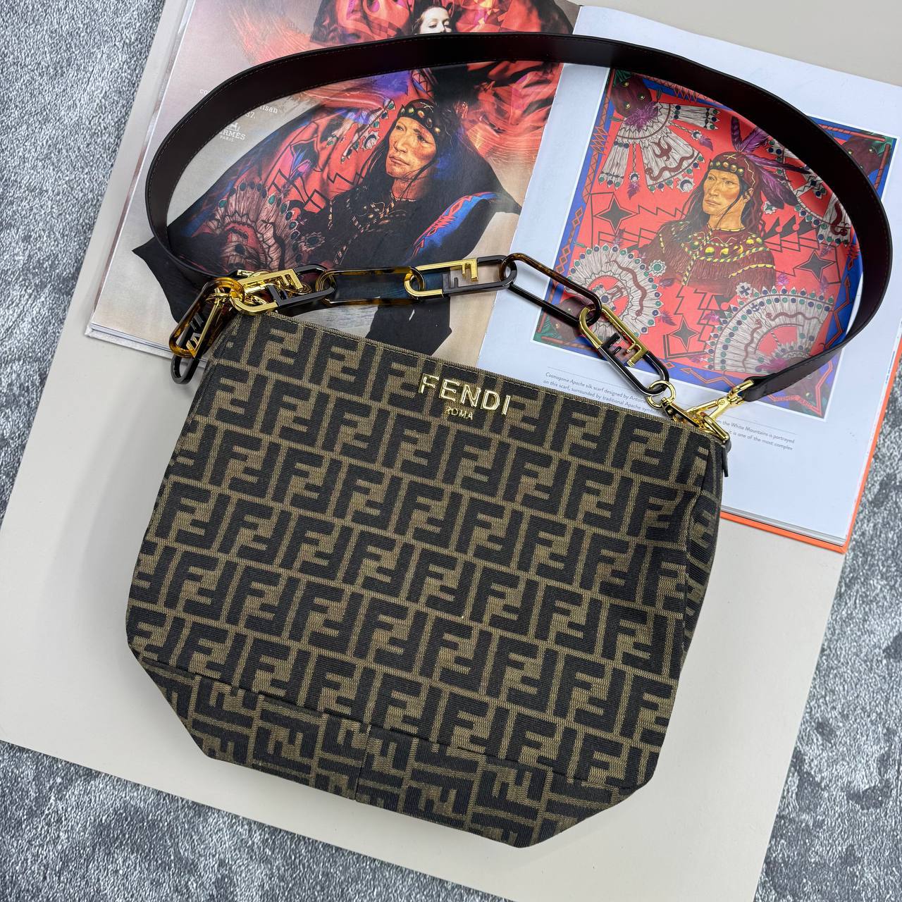 Fendi  Brown FF Zucca Canvas O'Lock Zip Shoulder Women's Bag Reps Sale UK Best Quality AAA Replica