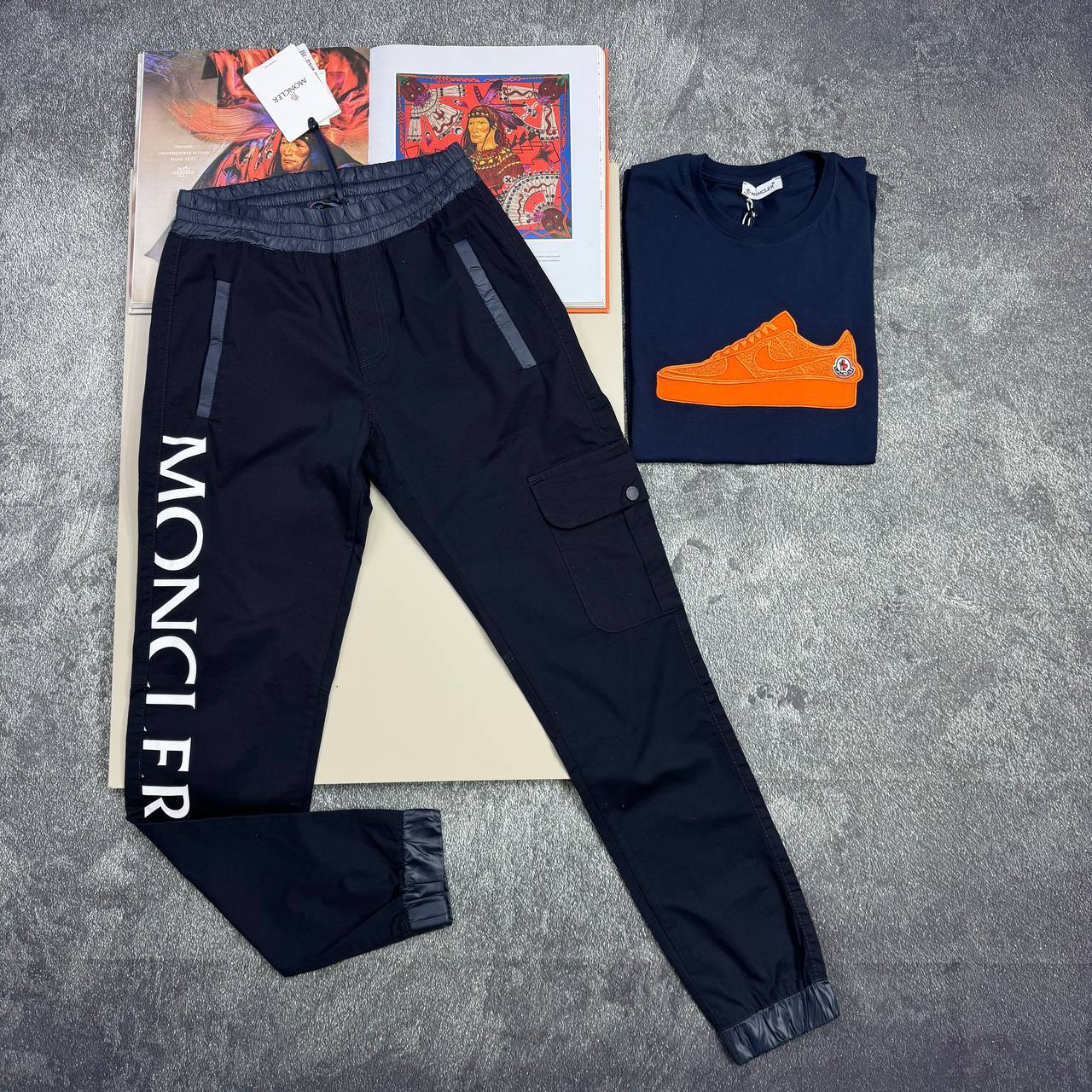 Moncler Men's Navy Blue Cargo Pants Side Logo in Multiple Waist Sizes Reps Sale UK Best Quality AAA Replica