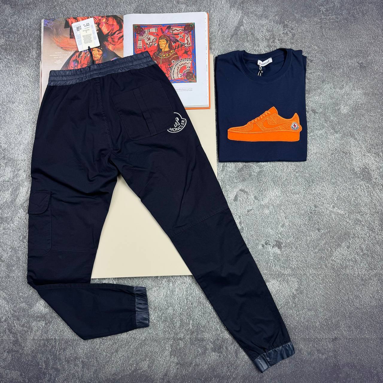 Moncler Men's Navy Blue Cargo Pants Side Logo in Multiple Waist Sizes Reps Sale UK Best Quality AAA Replica