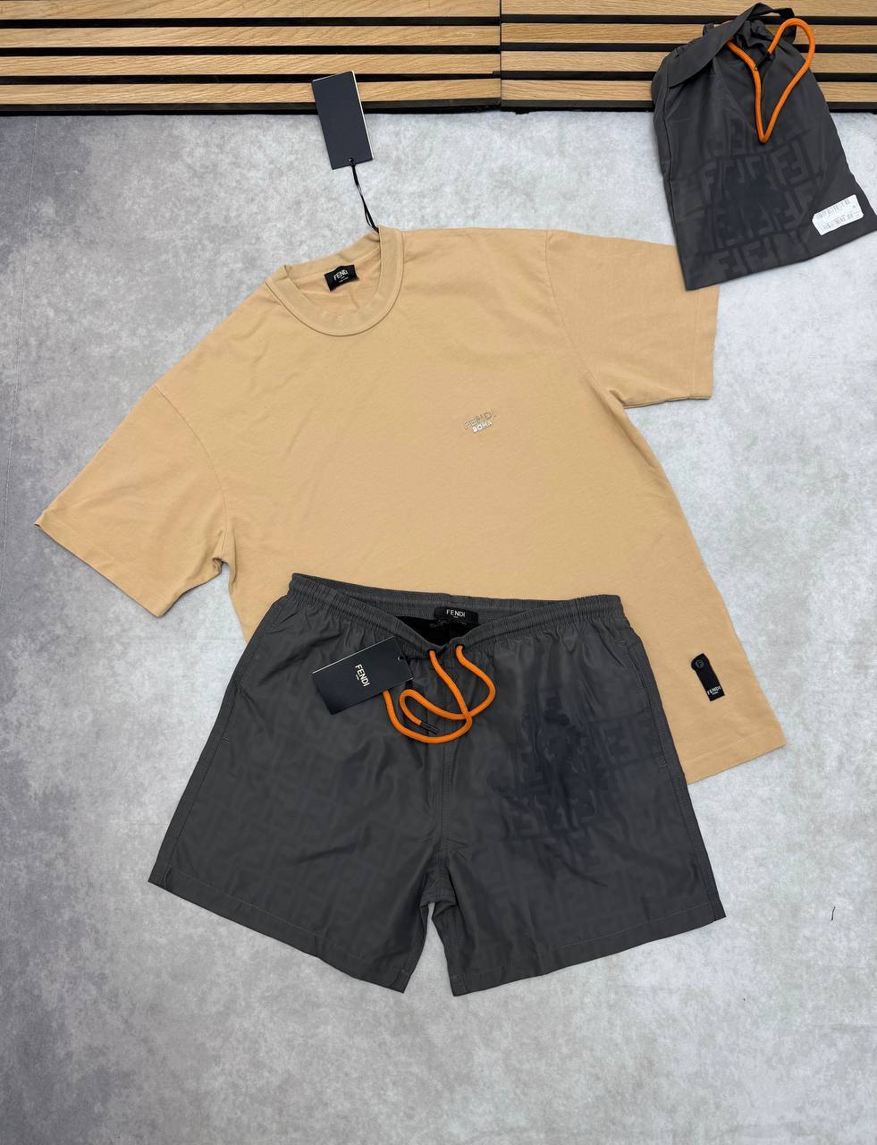 Fendi Small Embroidered Fendi Roma Logo T-Shirts & Shorts Set in Multiple Colors Men's Reps UK Best Quality AAA Replica