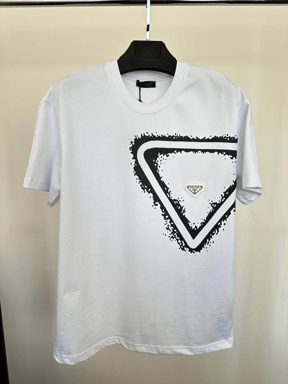 Prada Cotton Printed Graphic Triangle T-Shirt Men's Women's in 2 Colors Reps UK Best Quality Sale AAA Replica