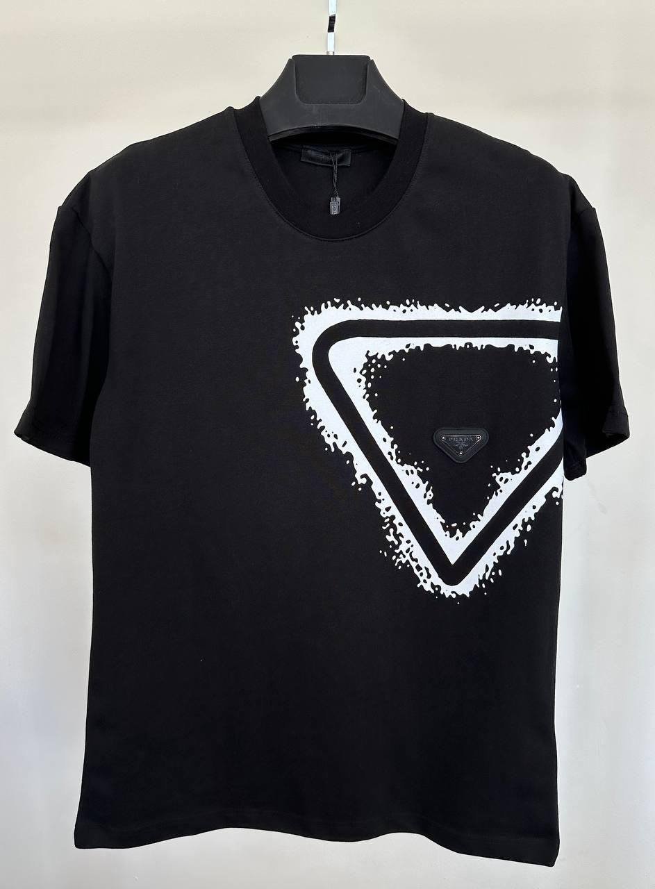 Prada Cotton Printed Graphic Triangle T-Shirt Men's Women's in 2 Colors Reps UK Best Quality Sale AAA Replica