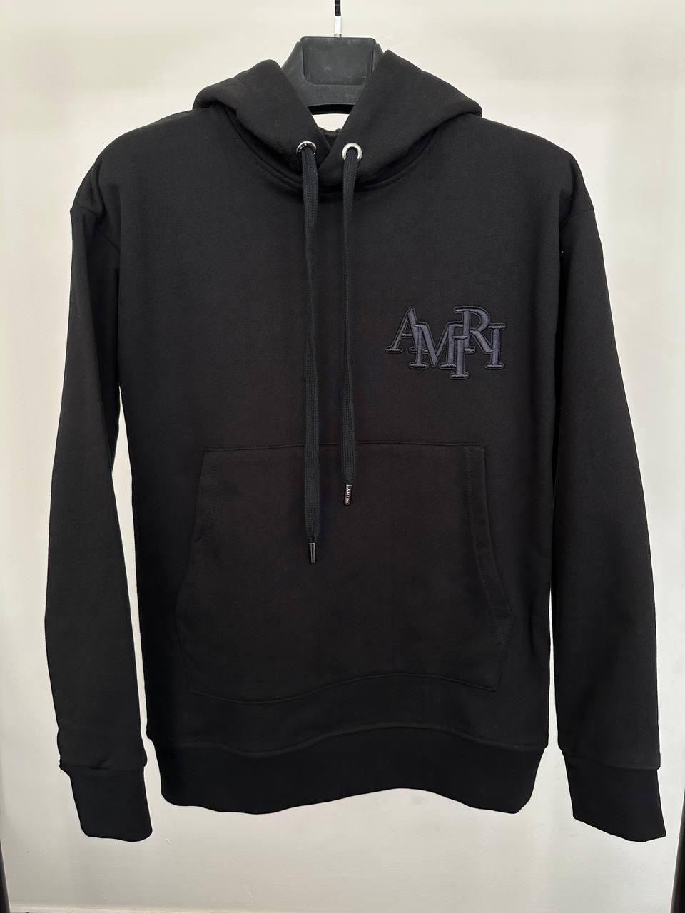 Amiri Signature Staggered Logo Hoodie in Black Men's Women's Hoodie in Different Colors Reps UK Best Quality AAA Replica