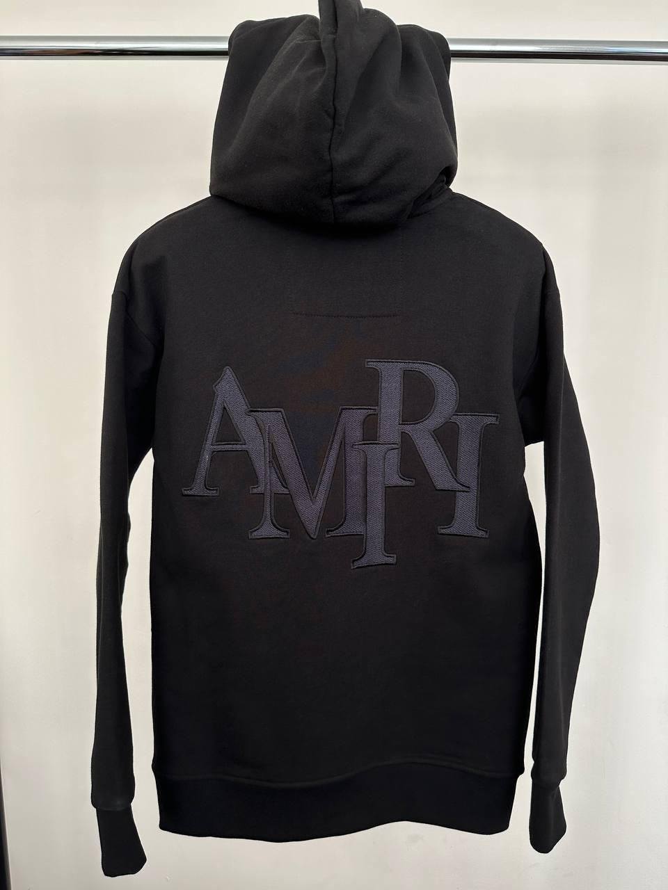 Amiri Signature Staggered Logo Hoodie in Black Men's Women's Hoodie in Different Colors Reps UK Best Quality AAA Replica