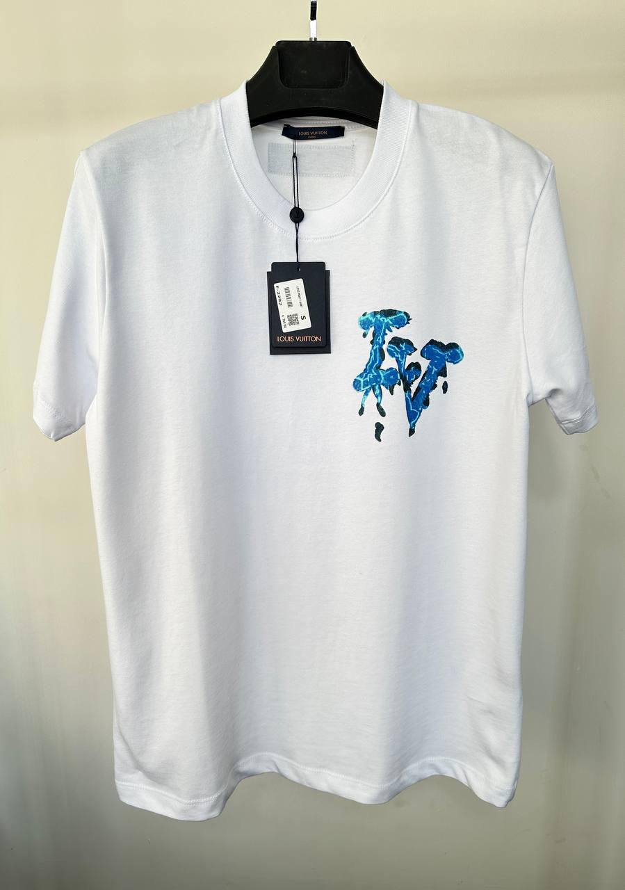 Louis Vuitton Blue Graphic Dripping LV Logo T-Shirt Men's Women's in 2 Colors Reps UK Best Quality Sale AAA Replica