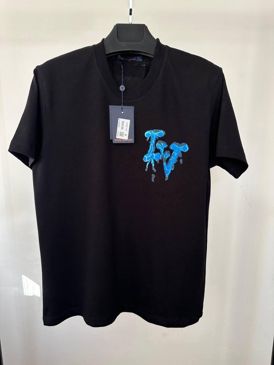 Louis Vuitton Blue Graphic Dripping LV Logo T-Shirt Men's Women's in 2 Colors Reps UK Best Quality Sale AAA Replica
