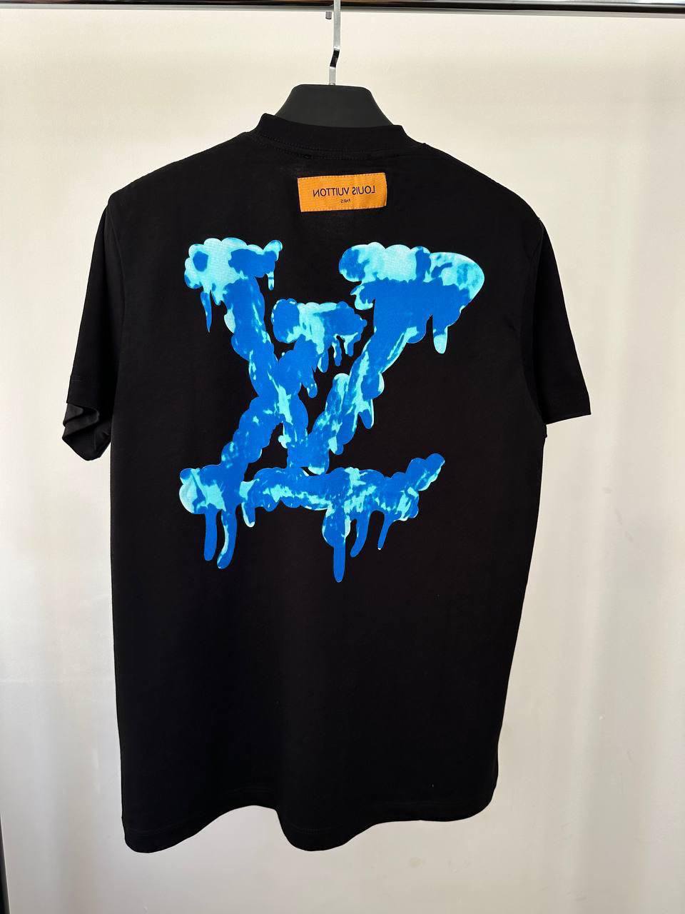 Louis Vuitton Blue Graphic Dripping LV Logo T-Shirt Men's Women's in 2 Colors Reps UK Best Quality Sale AAA Replica