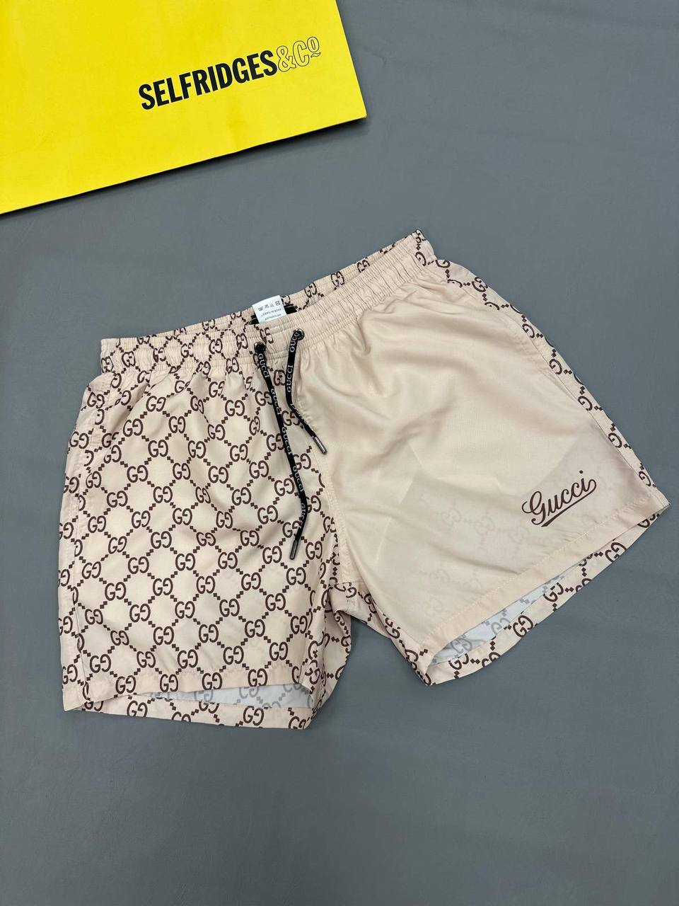 Gucci Split GG Monogram Print Swim Shorts in Beige Colors Men's Reps Sale UK Best Quality AAA Replica