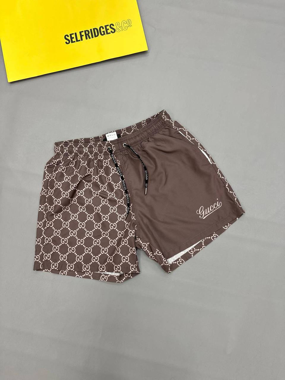 Gucci Split GG Monogram Print Swim Shorts in Brown Color Men's Reps Sale UK Best Quality AAA Replica
