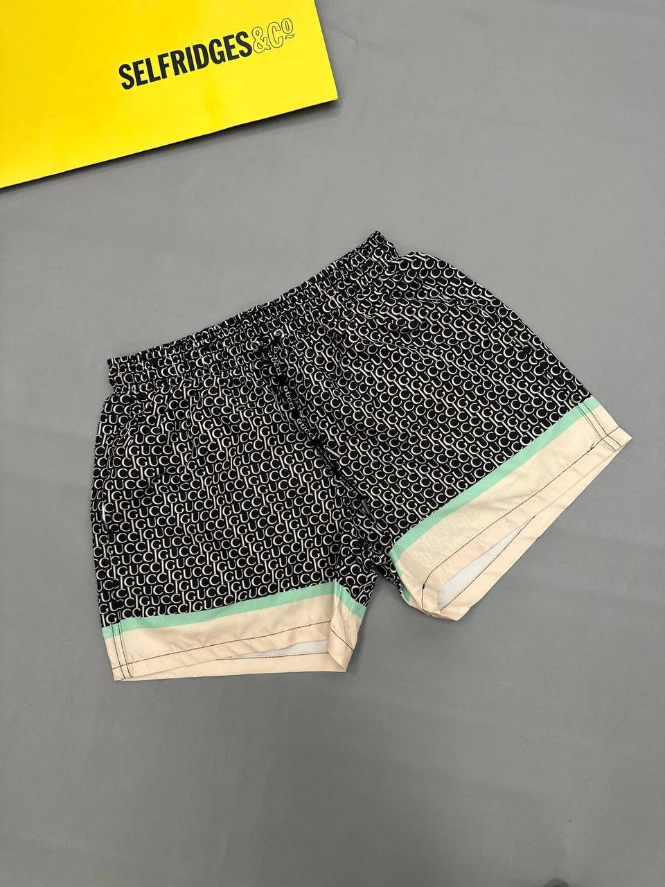 Gucci Allover Geometric Monogram Swim Shorts in Black/Beige Color Men's Reps Sale UK Best Quality AAA Replica