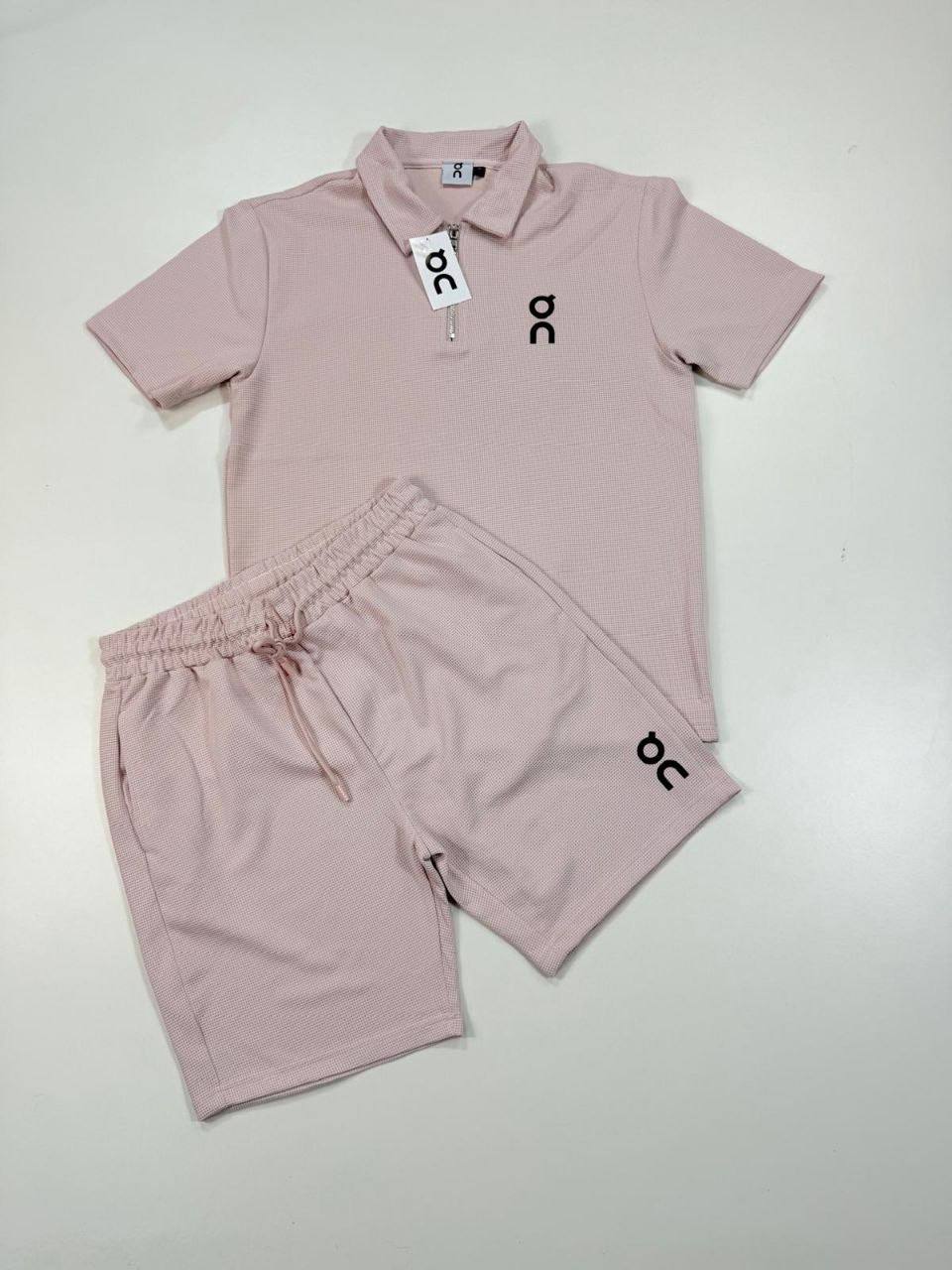 On Running Cloud Tech Knit Polo Shirts & Shorts Set in Light Pink Color Men's Reps Sale UK Best Quality AAA Replica