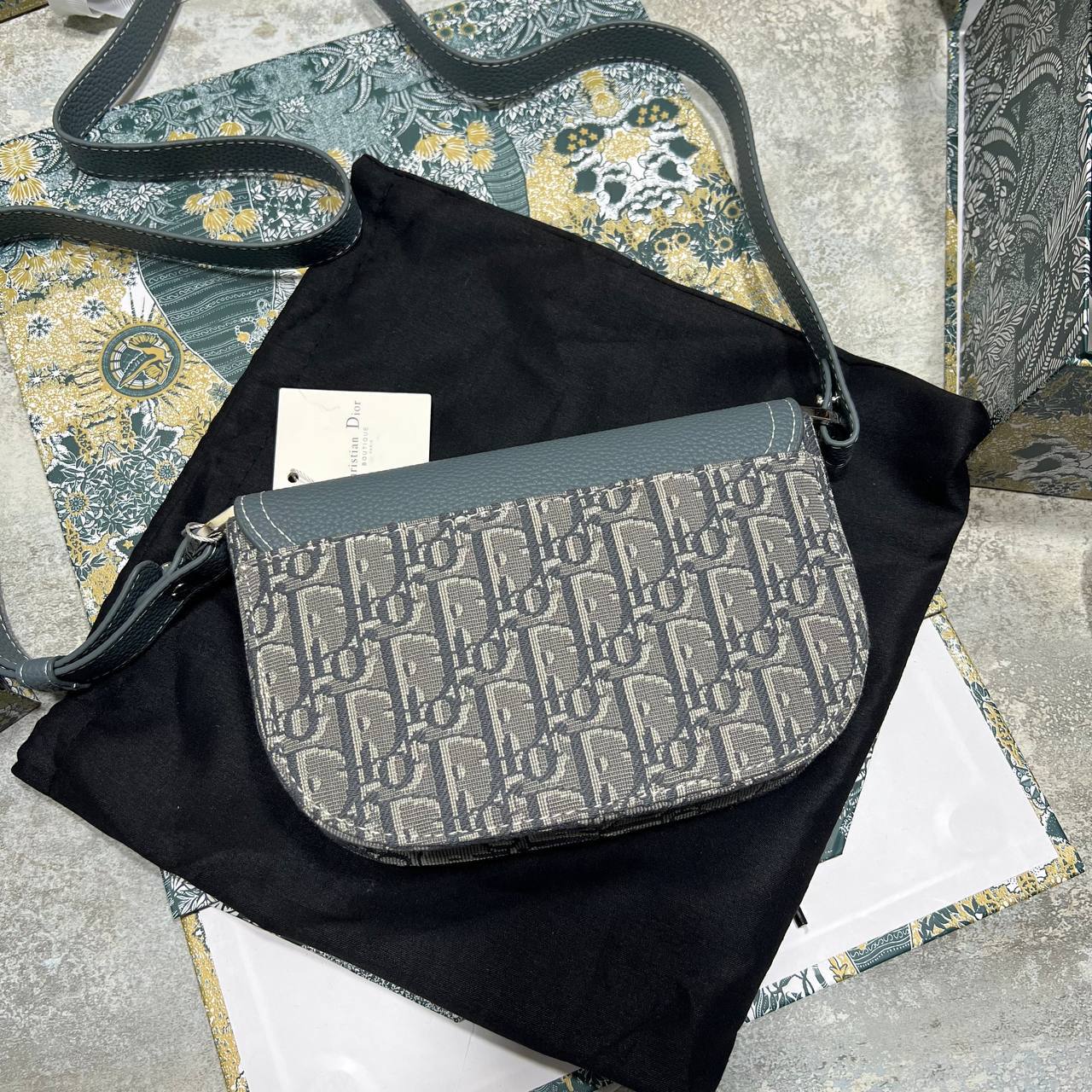 Dior Mini Saddle Messenger Bag with Flap Men's Bag Grey Reps Sale UK Best Quality AAA Replica