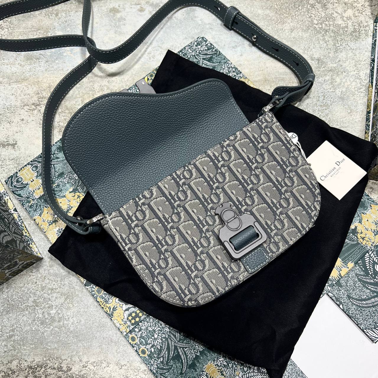 Dior Mini Saddle Messenger Bag with Flap Men's Bag Grey Reps Sale UK Best Quality AAA Replica