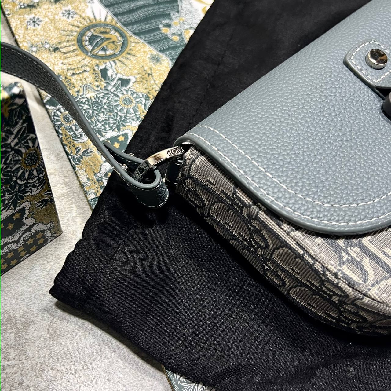 Dior Mini Saddle Messenger Bag with Flap Men's Bag Grey Reps Sale UK Best Quality AAA Replica