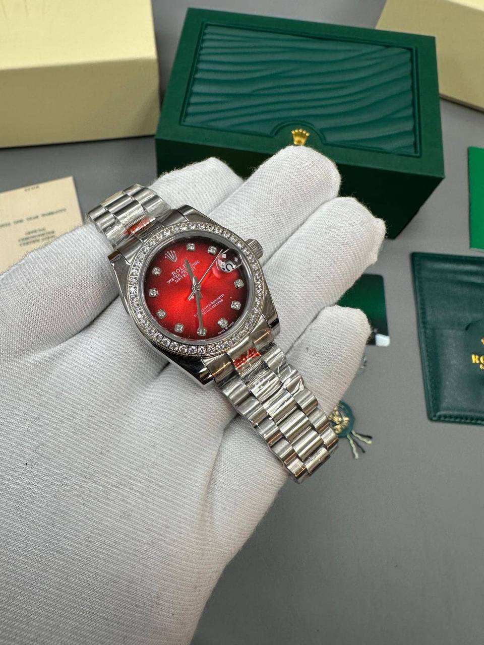Rolex Lady-Datejust 278384RBR Red Dial Diamond Bezel Jubilee Bracelet Women's Watch Reps Sale UK Best Quality AAA Replica