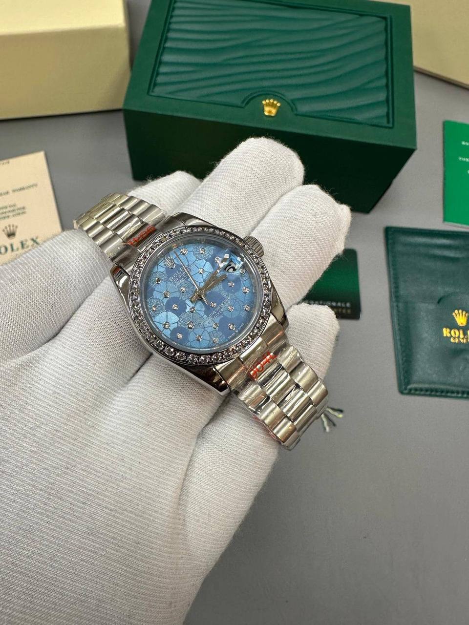 Rolex Lady-Datejust 278289RBR Blue Floral-Motif Diamond Dial Silver Bracelet Women's Watch Reps Sale UK Best Quality AAA Replica