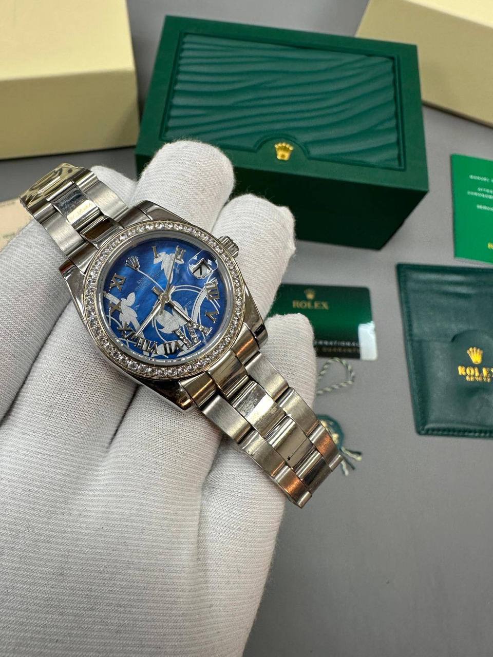 Rolex Lady-Datejust 278384RBR-0039 Blue Floral Diamond Bezel Roman Dial Silver Bracelet Women's Watch Reps Sale UK Best Quality AAA Replica