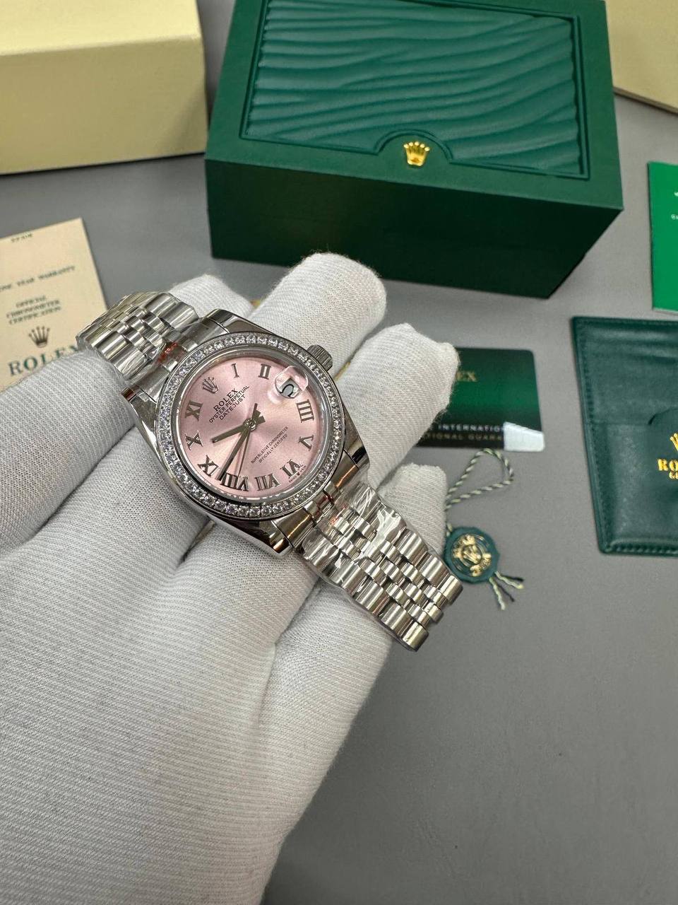 Rolex Lady-Datejust 126284RBR Diamond Bezel Pink Roman Dial Jubilee Bracelet Women's Watch Reps Sale UK Best Quality AAA Replica