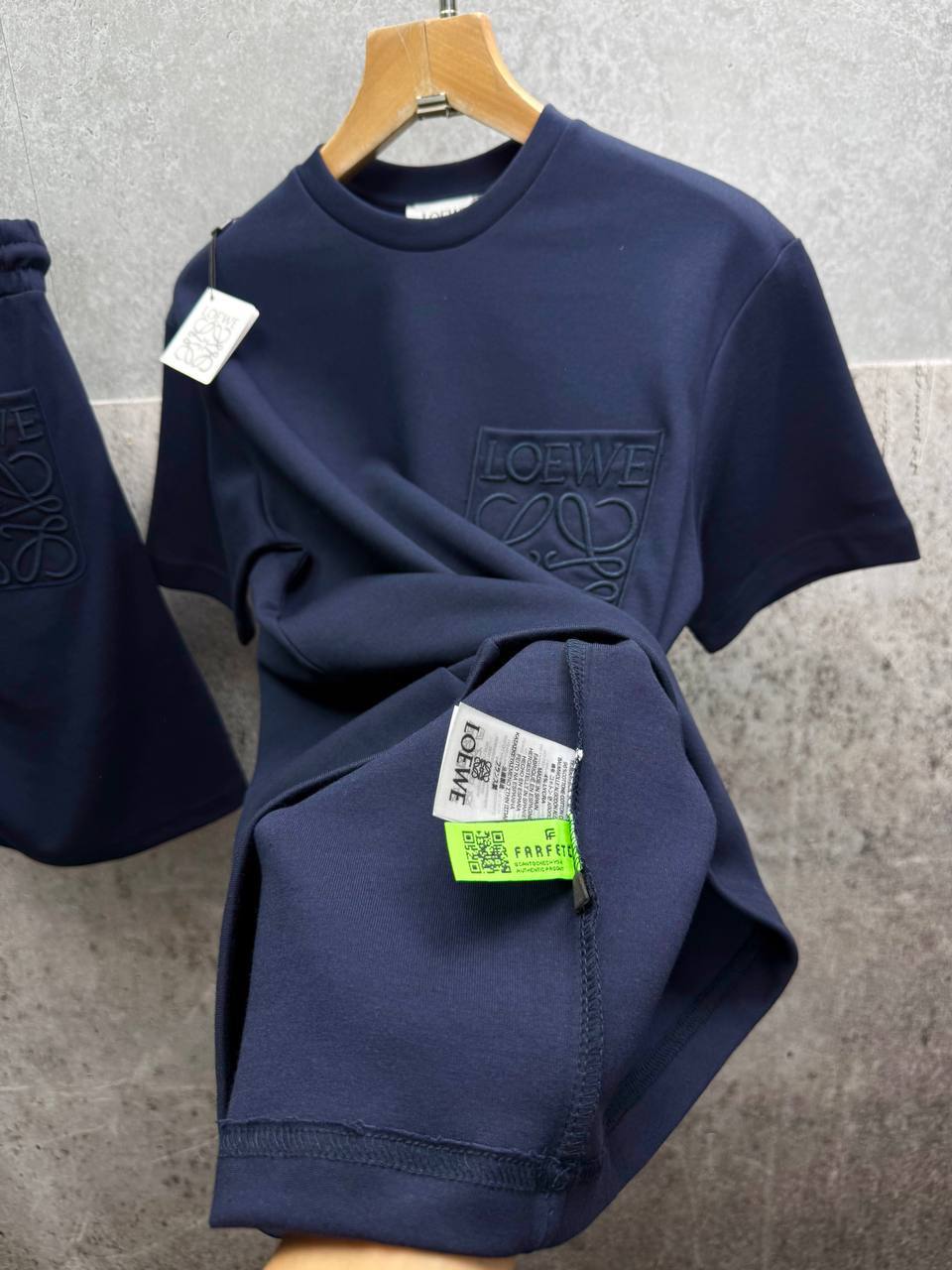 Loewe Relaxed Fit Anagram Embroidery Pocket Short Sleeve T-Shirts & Shorts Set in Navy Blue Color Men's Reps Sale UK Best Quality AAA Replica