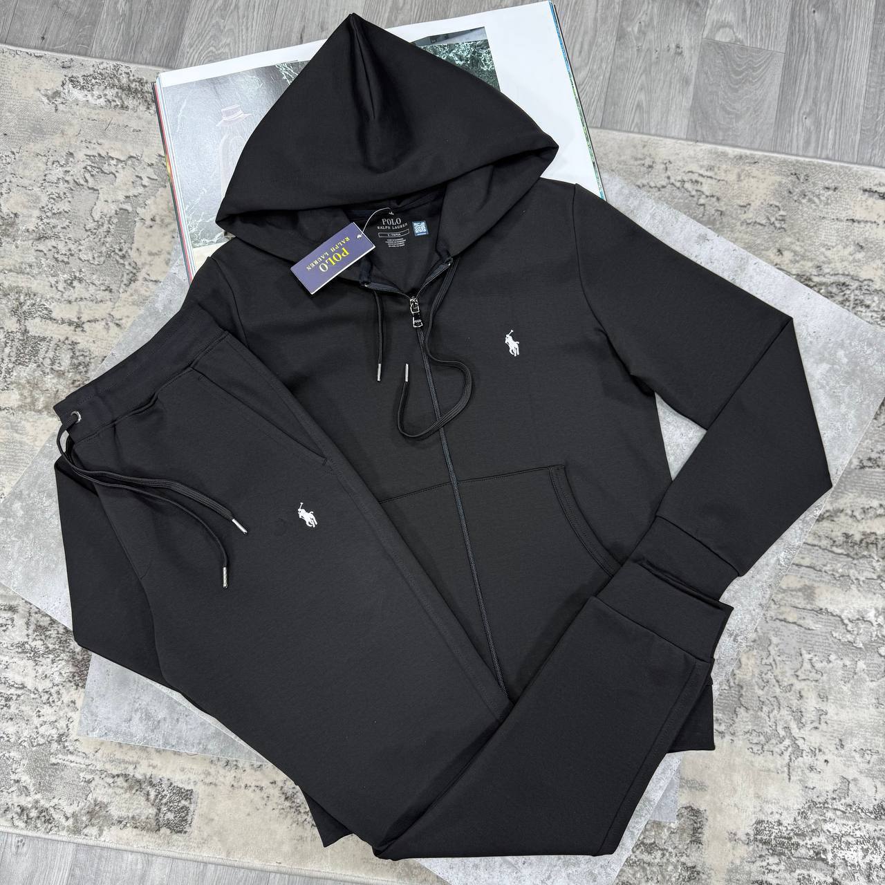 Polo Ralph Lauren Logo Double-Knit Full-Zip Black Tracksuit Mens Reps Sale UK Best Quality AAA Replica